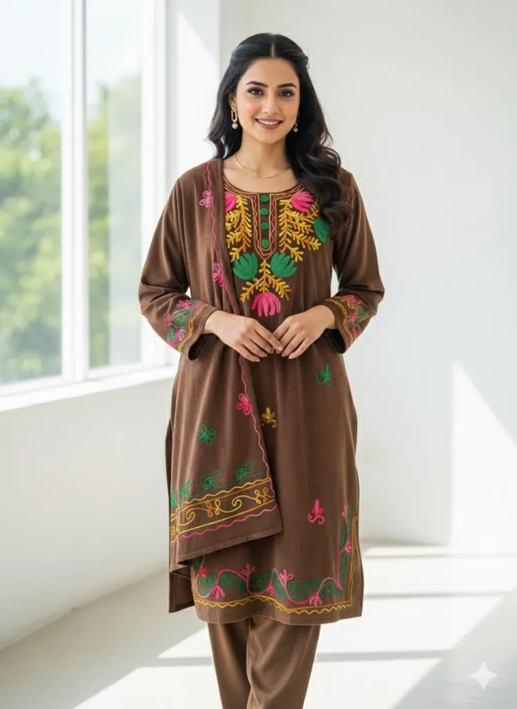 Brown embroidered suit set