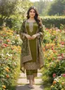 Elegant olive green embroidered suit set