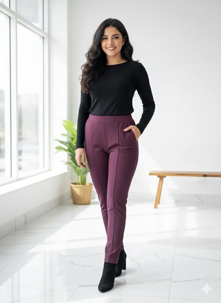 Wine-colored slim-fit pant