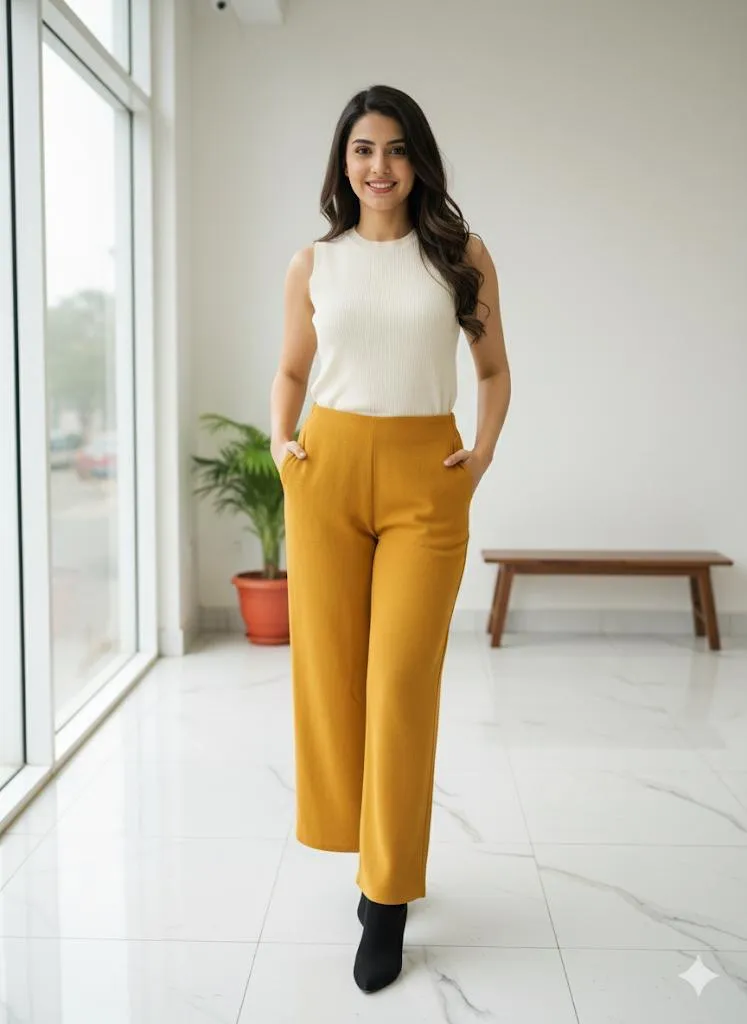Mustard yellow straight-fit pant
