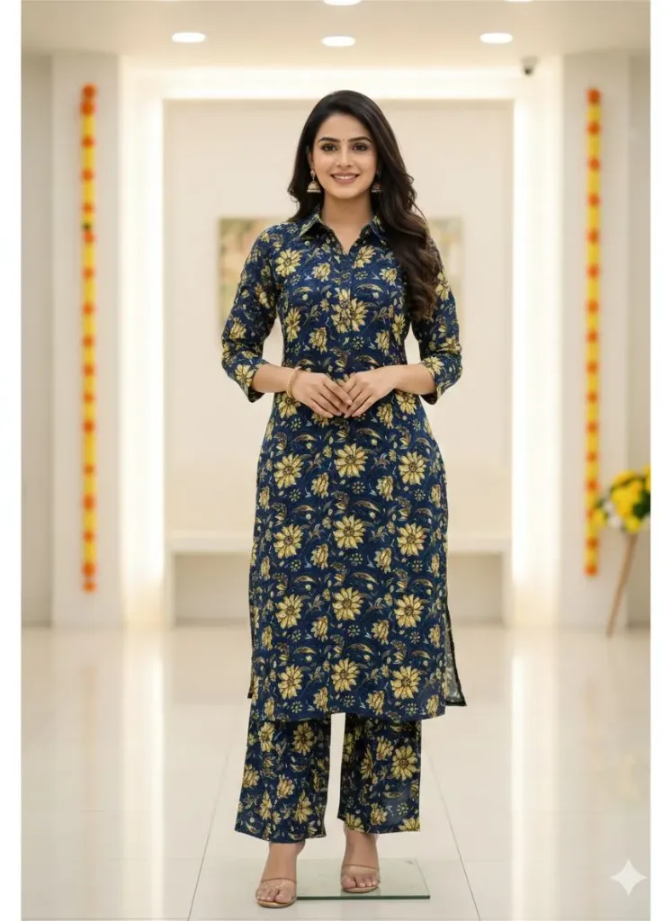 Blue Floral Printed Suit