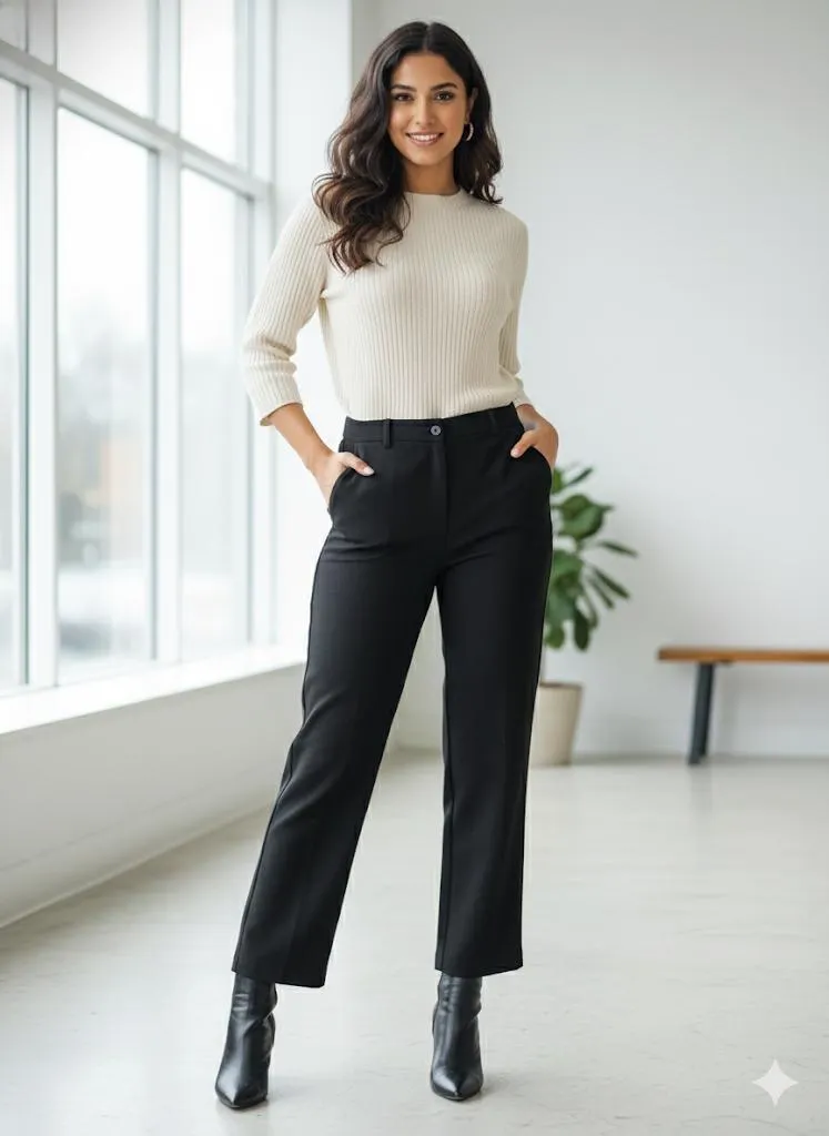Black straight-fit pant