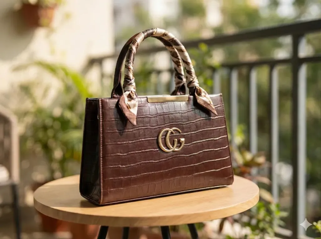 Elegant brown textured handbag