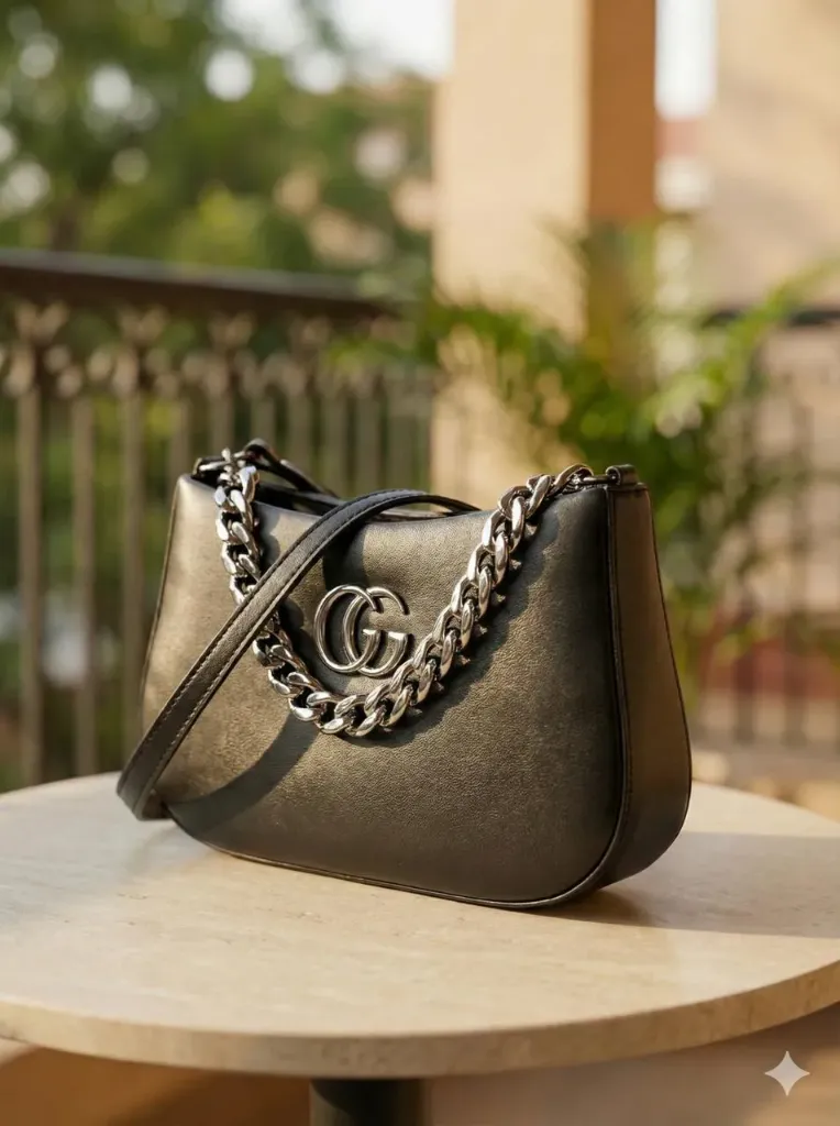 Chic black chain-strap handbag