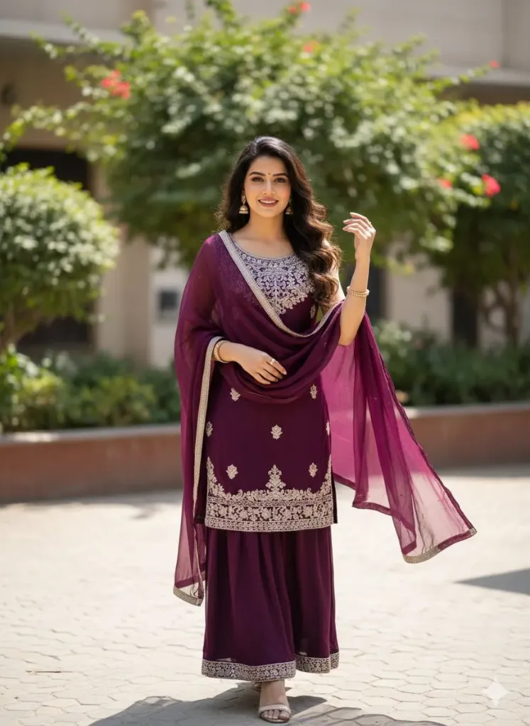 Deep wine embroidered kurta set