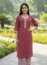 Red printed kurta set