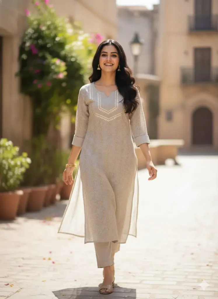 Beige straight kurta set
