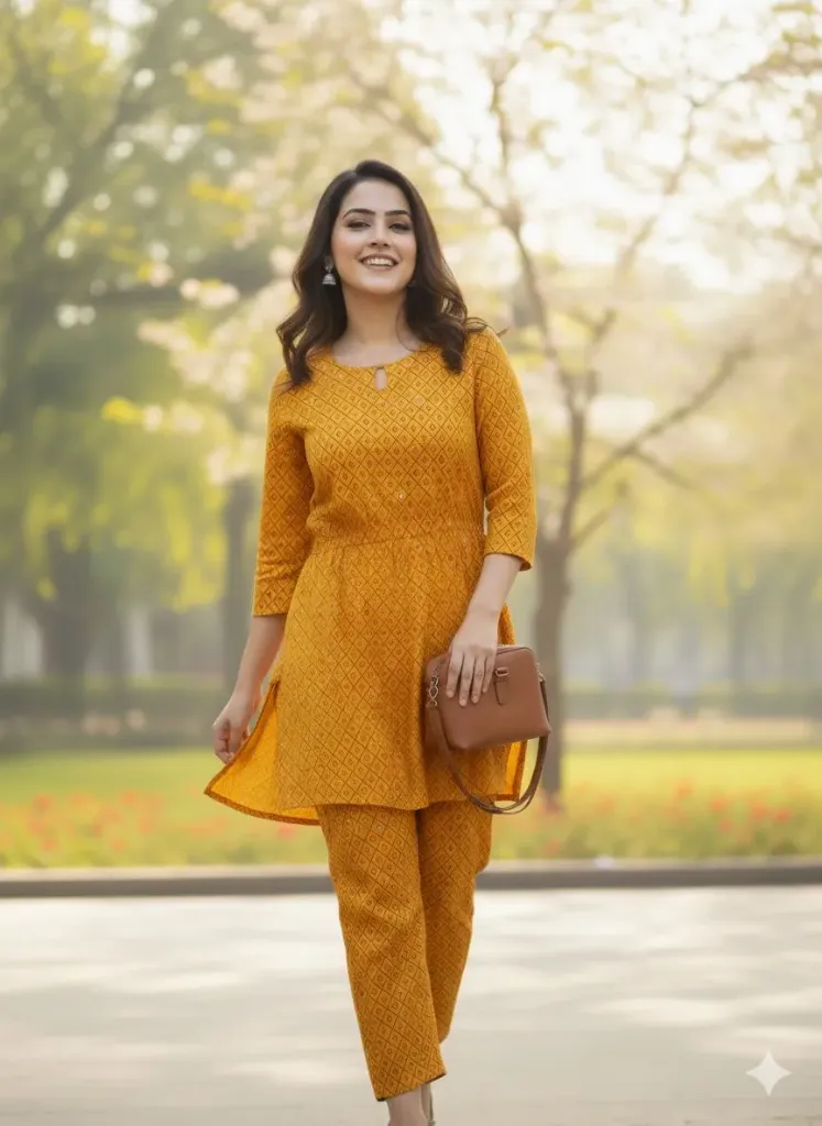 Mustard printed kurta set