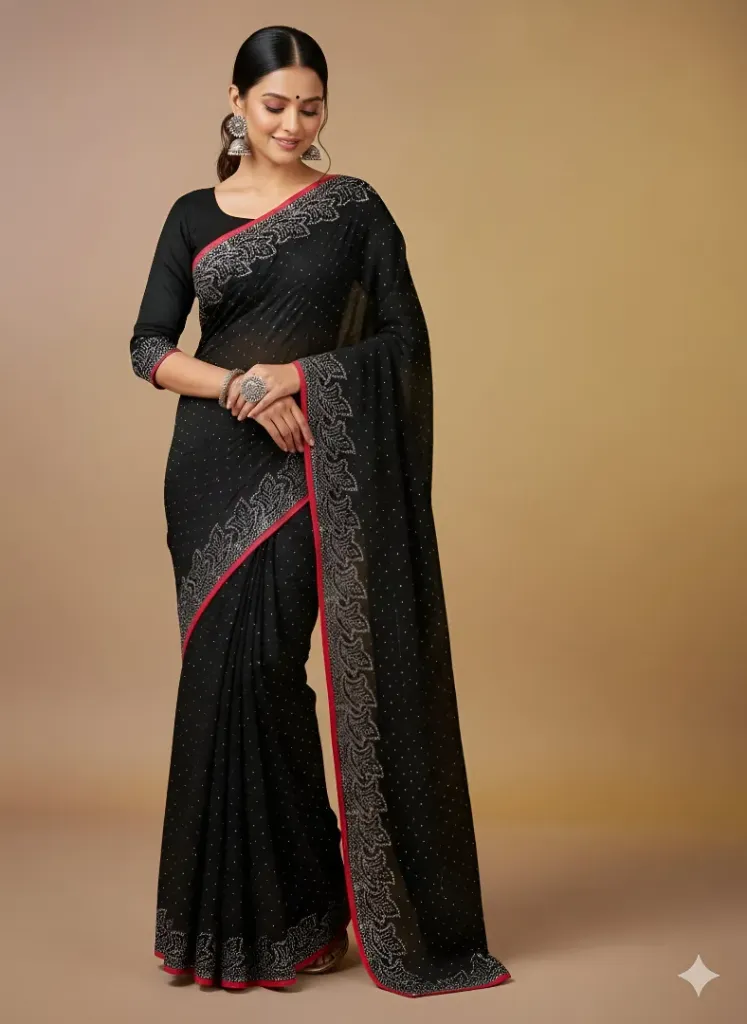 Georgette Saree Collection with Embroidered Scalloped Borders